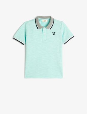 Koton Polo T-Shirt with Short Sleeves and Buttons, Embroidered Detail Cotton.