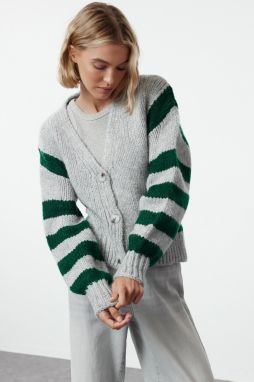 Trendyol Gray Soft Texture Color Block Knit Cardigan