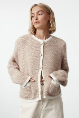 Trendyol Beige Premium Quality Soft Textured Chenille Knitwear Cardigan