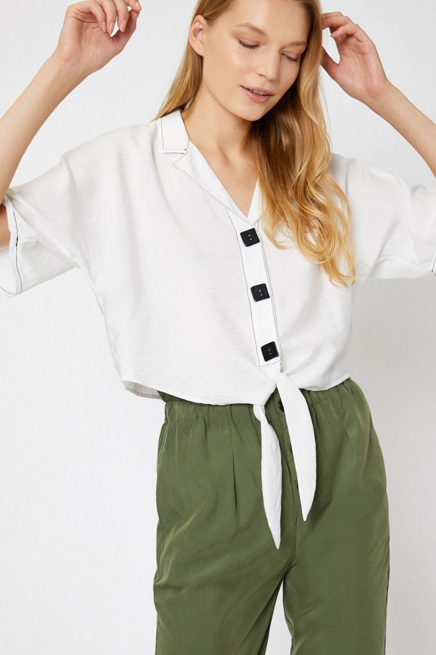Koton Women's Ecru Shirt with Button Detailed