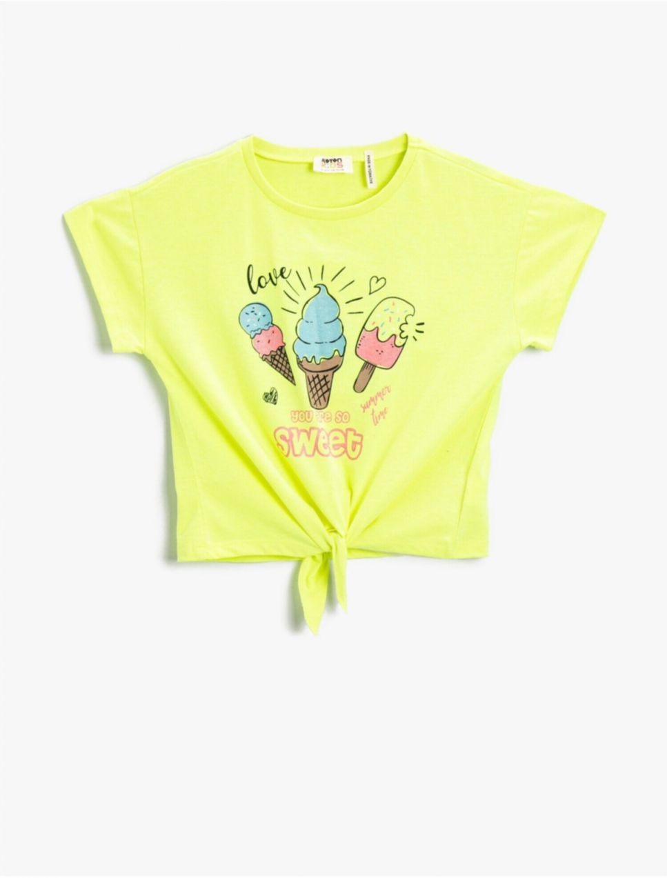 Koton Summer Themed T-Shirt with a Printed Lace-Up.
