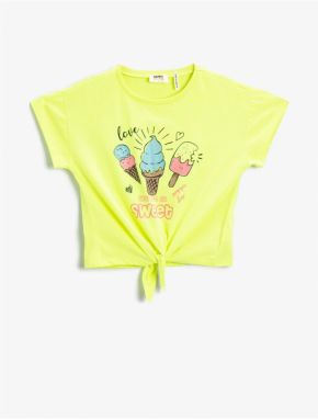 Koton Summer Themed T-Shirt with a Printed Lace-Up.