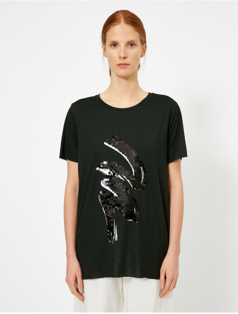 Koton Women's Black Sequin Detailed T-shirt