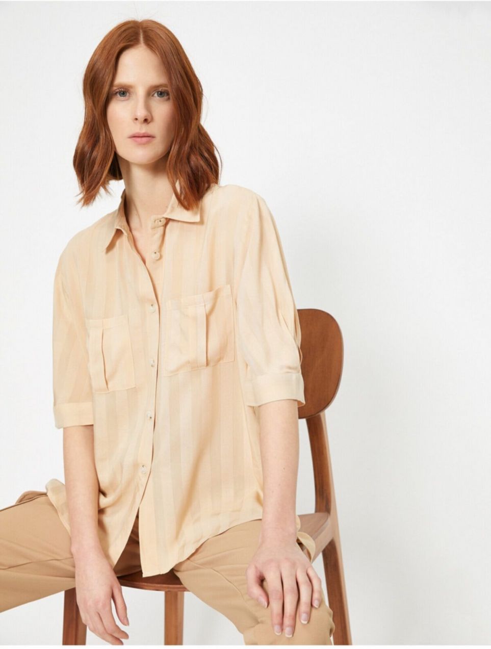 Koton Women's Ecru Pocket Detailed Shirt