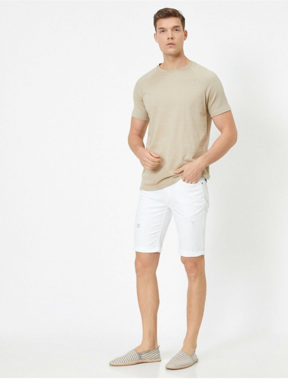Koton Men's Ecru Pocket Detailed Jean Shorts