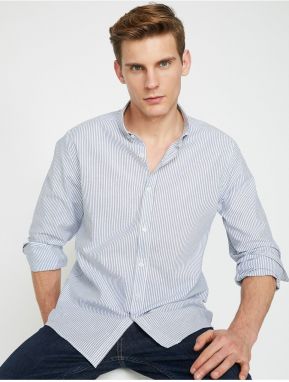 Koton Half-Italian Collar Buttons Striped Long Sleeve Shirt