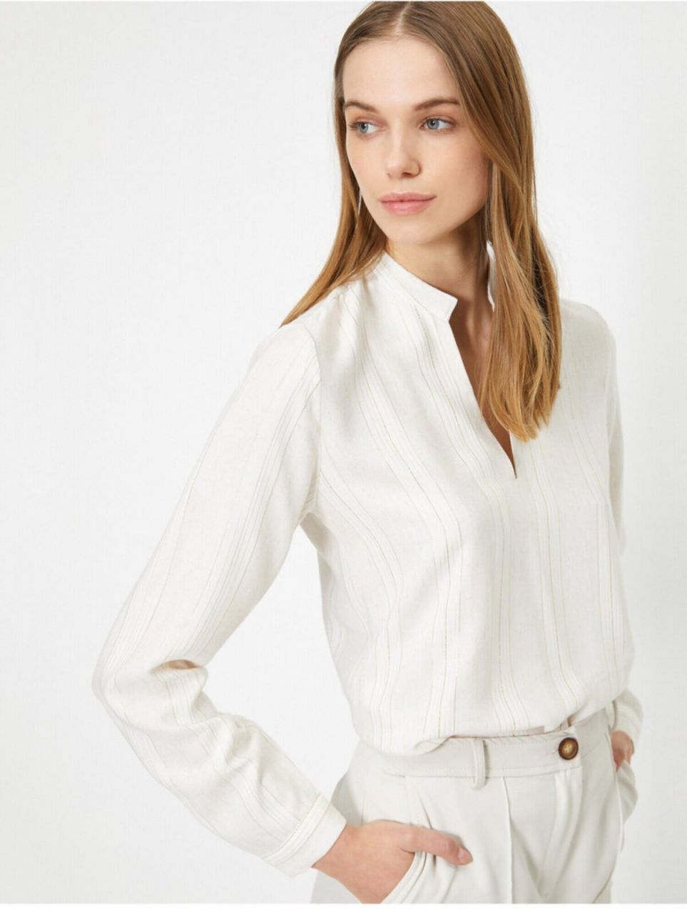 Koton Women's Yellow V-Neck Shirt
