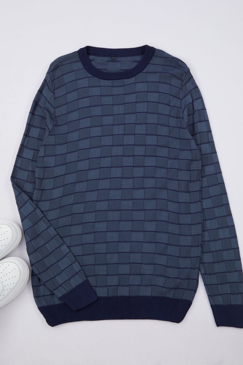 Trendyol Indigo Slim Crew Neck Striped Knitwear Sweater