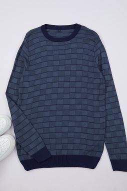Trendyol Indigo Slim Crew Neck Striped Knitwear Sweater