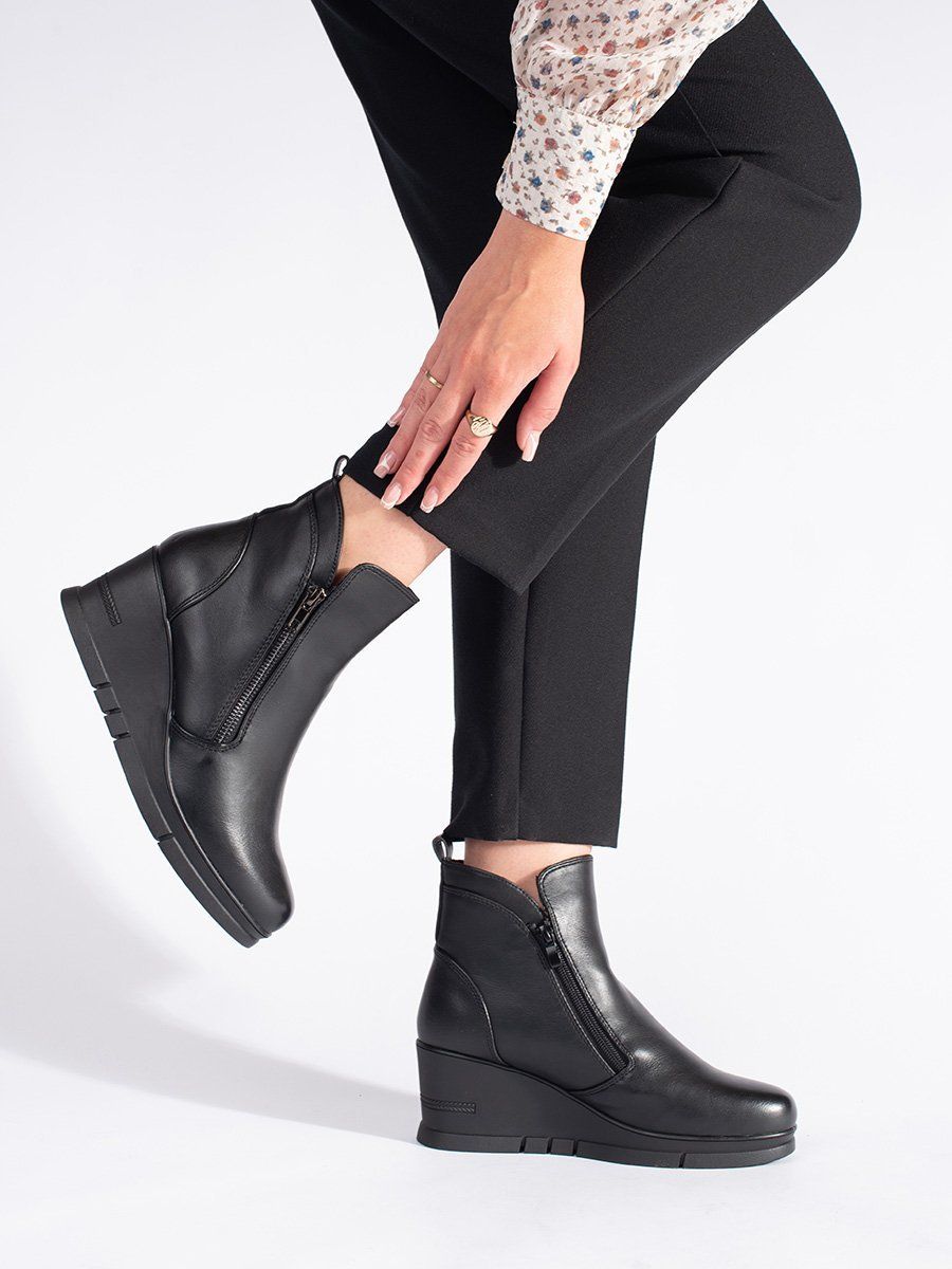 Shelvt Black women's wedge boots
