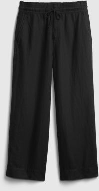 GAP Nohavice high rise wide-leg pants in linen-cotton Čierna