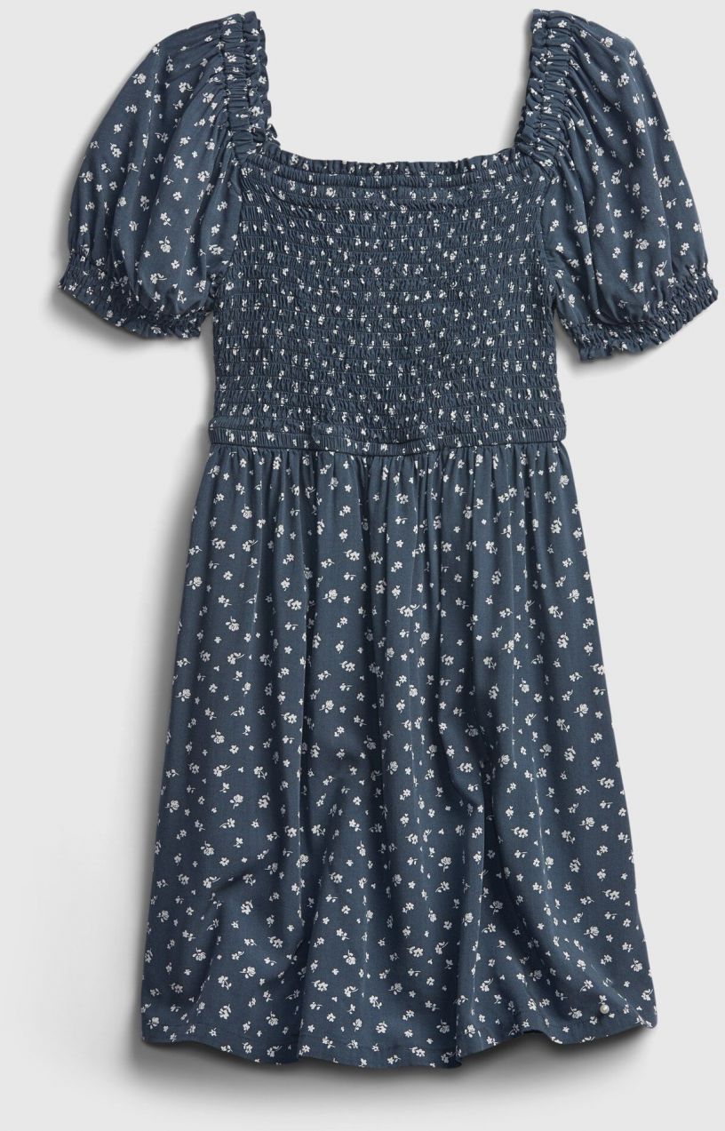 Modré dievčenské šaty GAP teen floral smocked dress