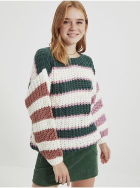 Zeleno-biely dámsky pruhovaný oversized sveter Trendyol