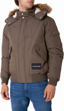 Khaki pánska zimná bunda s umelým kožúškom Calvin Klein Jeans