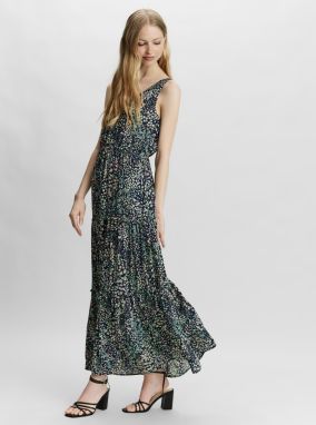 Tmavomodré kvetované maxišaty VERO MODA Hannah