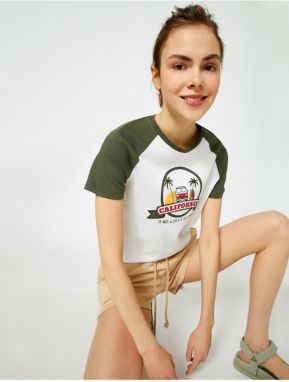 Koton Women's Ecru Printed Cotton Block T-Shirt
