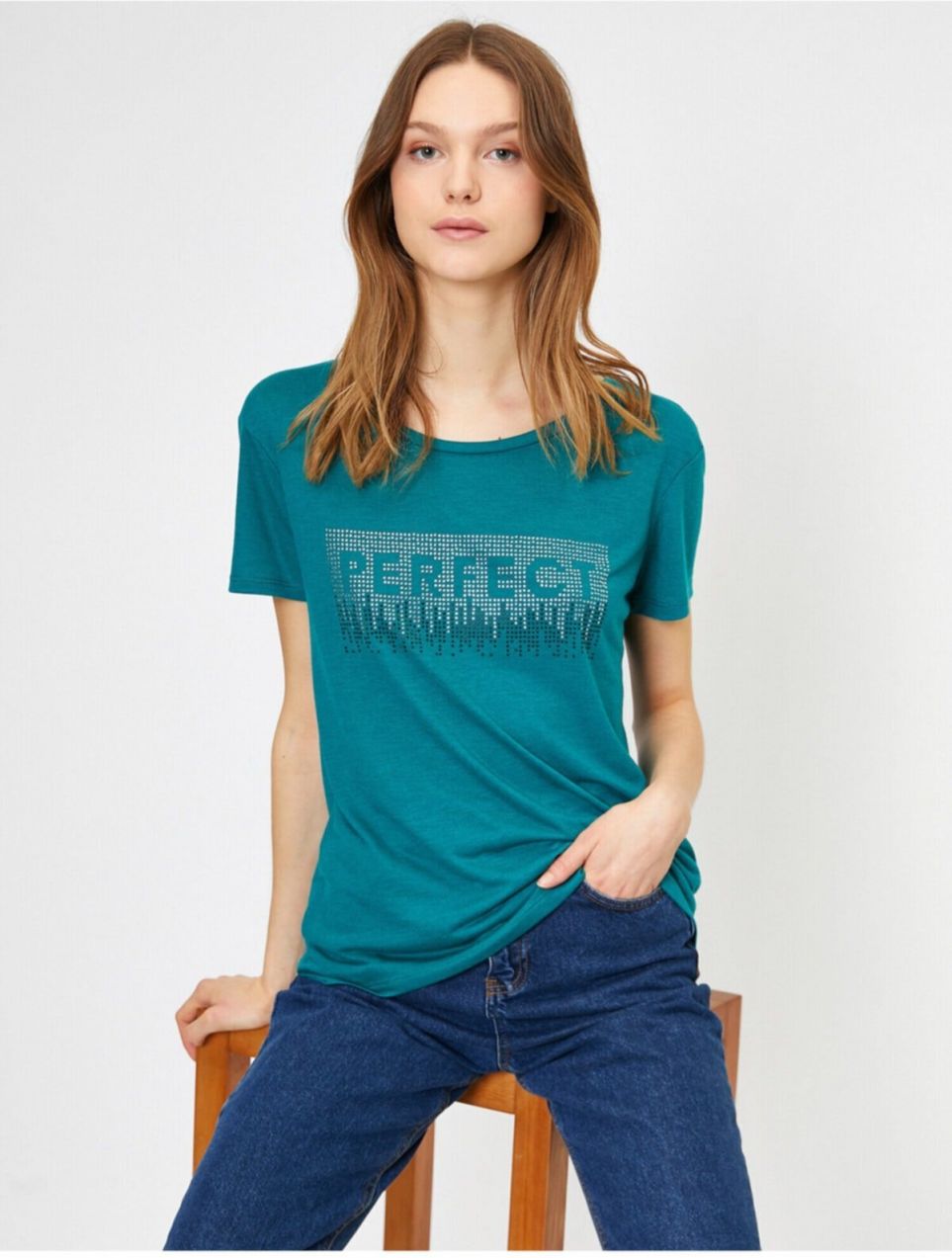 Koton Women's Green Letter Printed T-shirt