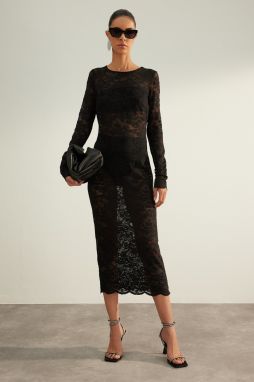 Trendyol Black Knitted Unlined Lace Elegant Evening Dress