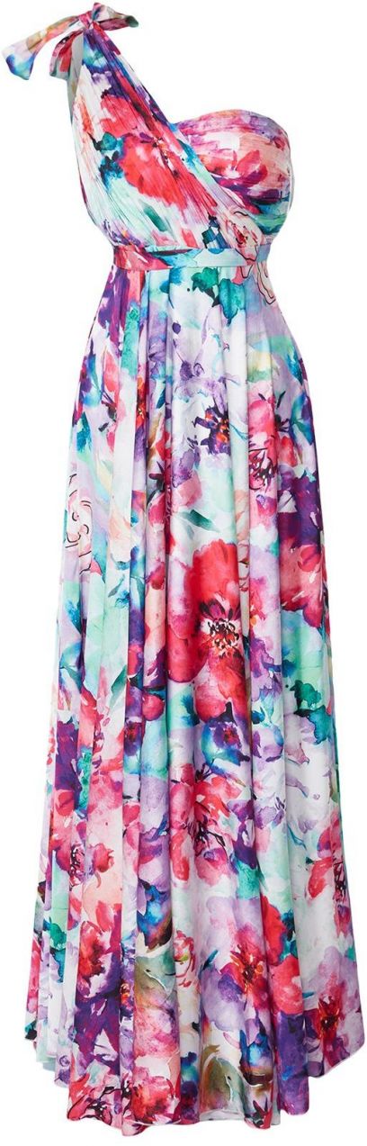 Trendyol Multi-Colored Floral Patterned One-Shoulder Woven Long Elegant Evening Dress