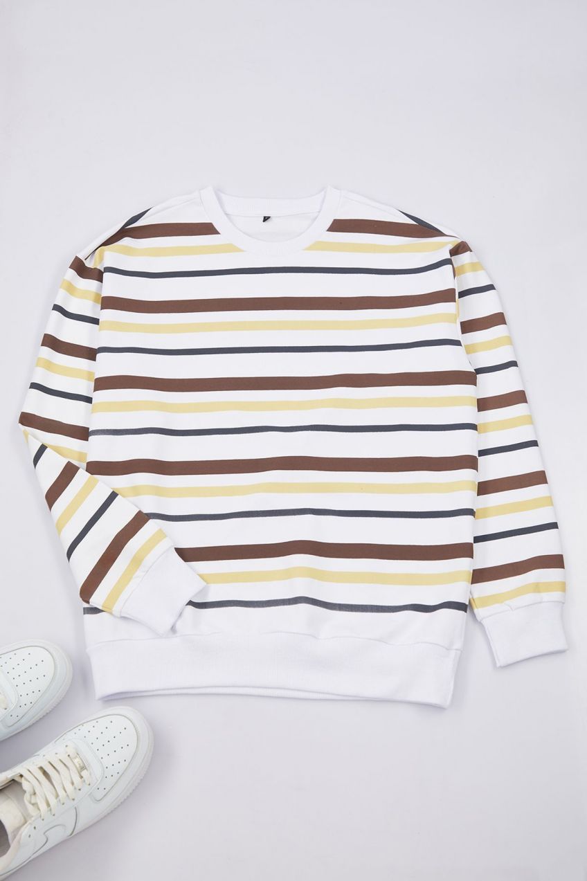 Trendyol Brown Oversize/Wide Cut Striped Sweatshirt