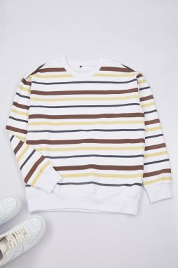 Trendyol Brown Oversize/Wide Cut Striped Sweatshirt