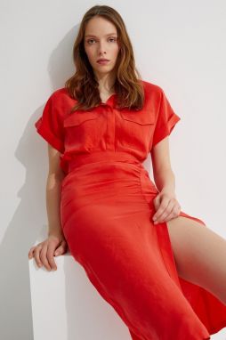 Koton Women's Red Short Sleeve Shirt with Pocket, 1yak63850ew