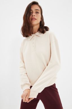 Trendyol Stone Polo Collar Thin, Fleece Knitted Sweatshirt