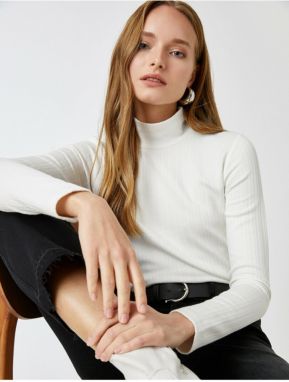 Koton Back Button Collar Long Sleeve T-Shirt