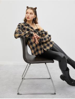 Koton Women's Yellow Checkered Shirt