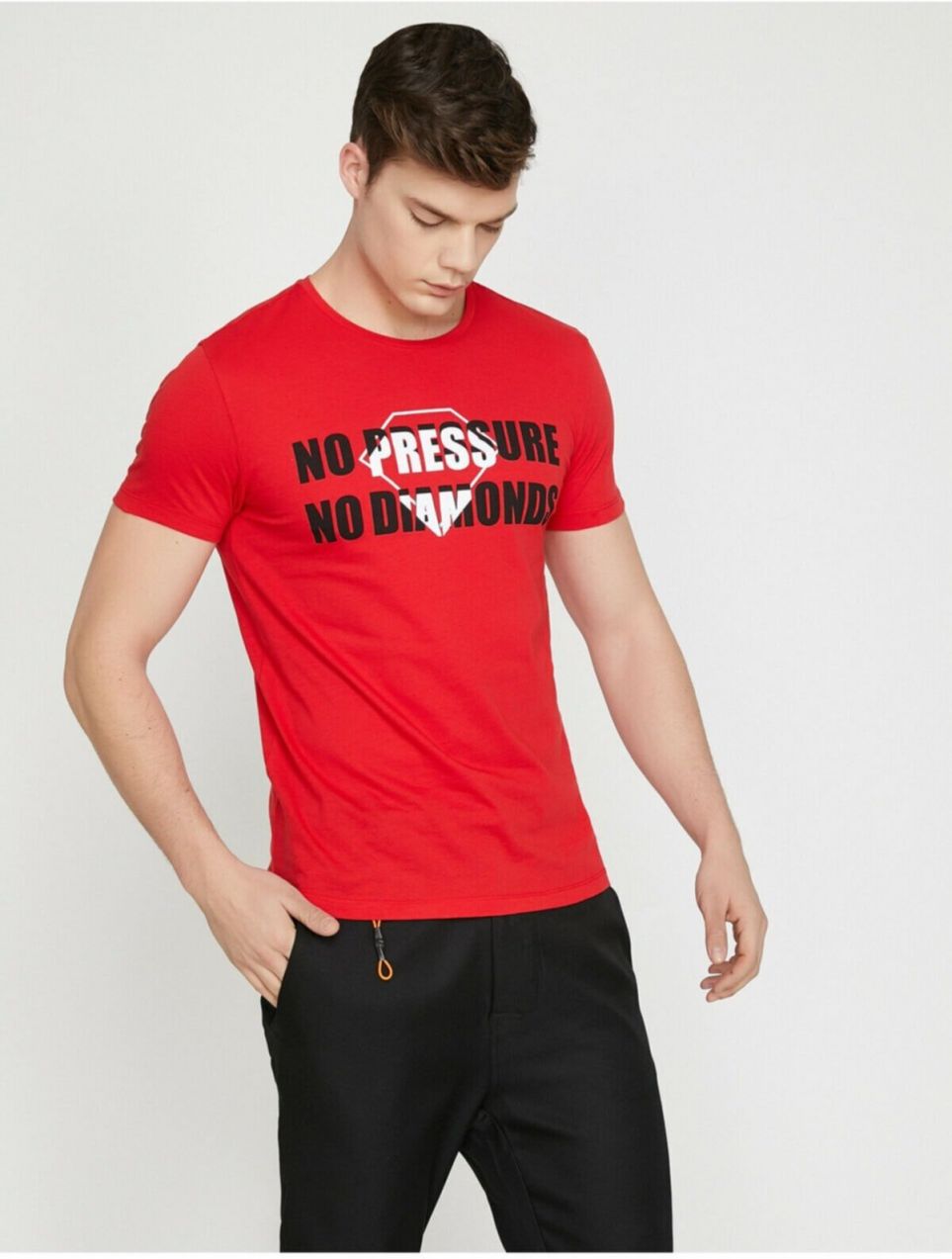Koton Men's Red Crew Neck Short Sleeved T-Shirt