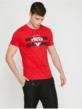 Koton Men's Red Crew Neck Short Sleeved T-Shirt