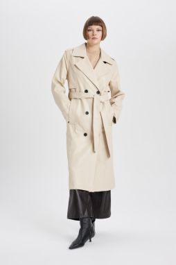 DEFACTO Waterproof Regular Fit Faux Leather Trench Coat