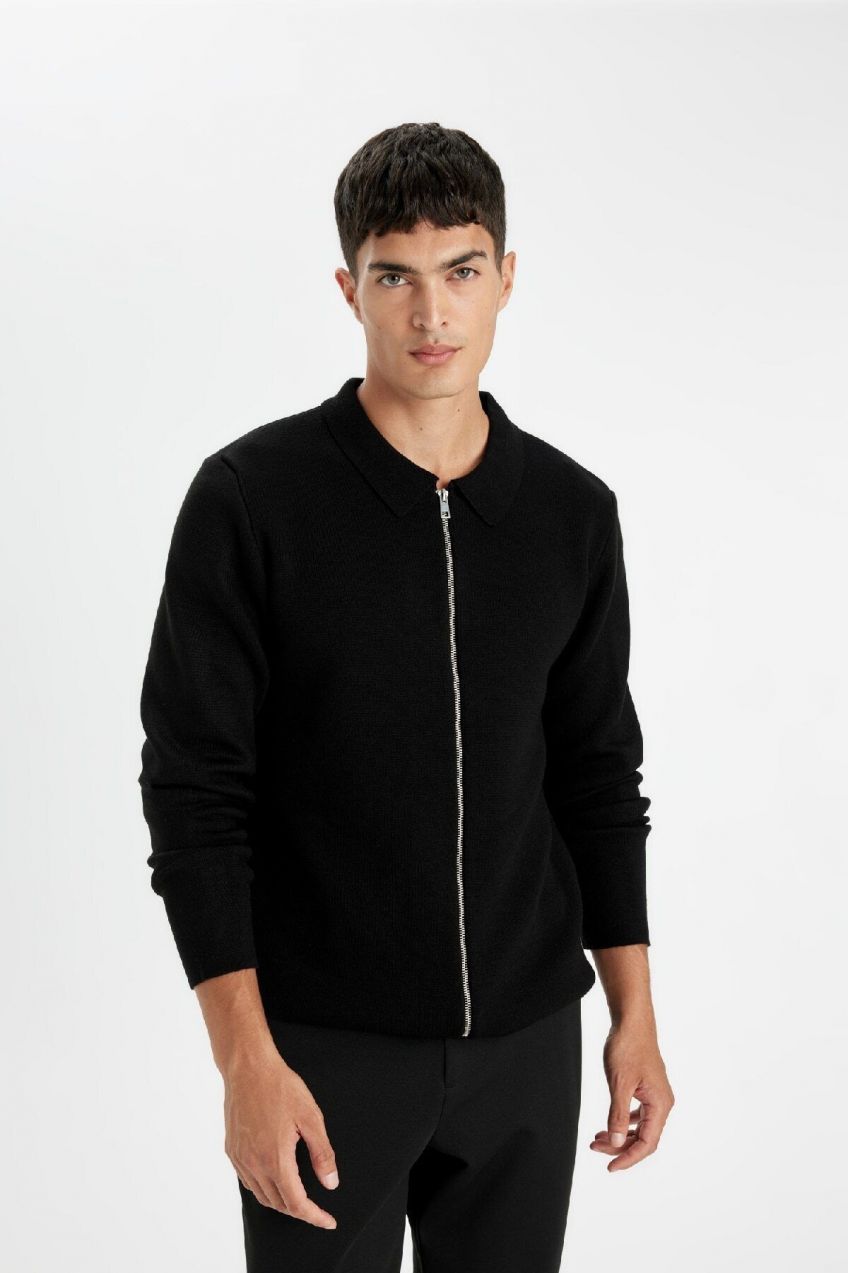 DEFACTO Standard Fit Polo Neck Cardigan