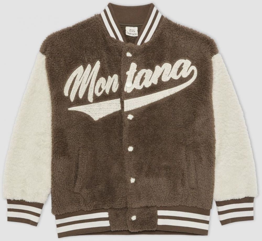 DEFACTO Boy's College Collar Plush Bomber Cardigan
