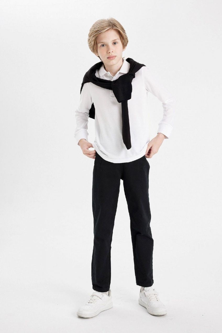 DEFACTO Boy's Straight Leg Black Gabardine School Trousers