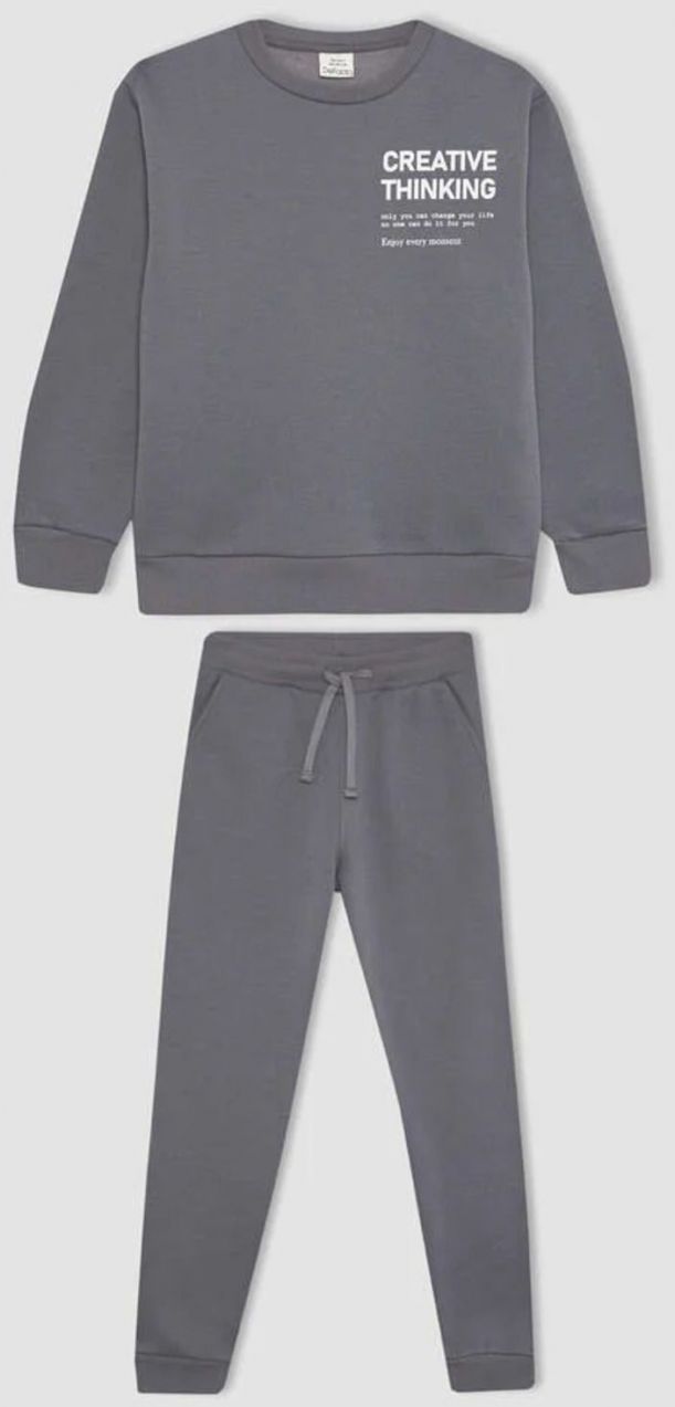 DEFACTO Boy Printed Thick Sweatshirt Tracksuit Bottom 2-Piece Set