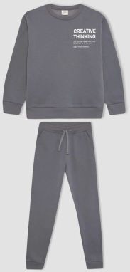 DEFACTO Boy Printed Thick Sweatshirt Tracksuit Bottom 2-Piece Set