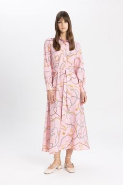 DEFACTO Shirt Collar Patterned Long Sleeve Dress