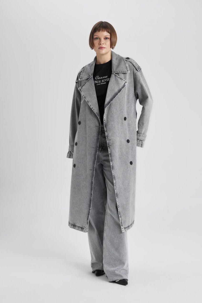 DEFACTO Long Jean Trench Coat
