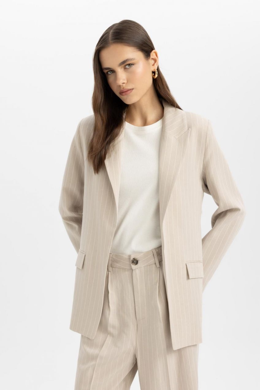 DEFACTO Oversize Fit Jacket Collar Linen Blended Blazer Jacket