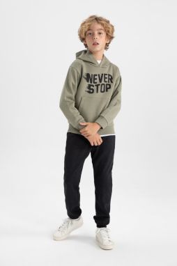 DEFACTO Boy's Printed Hooded Kangaroo Pocket Sweatshirt Sweatpants 2-Piece Set