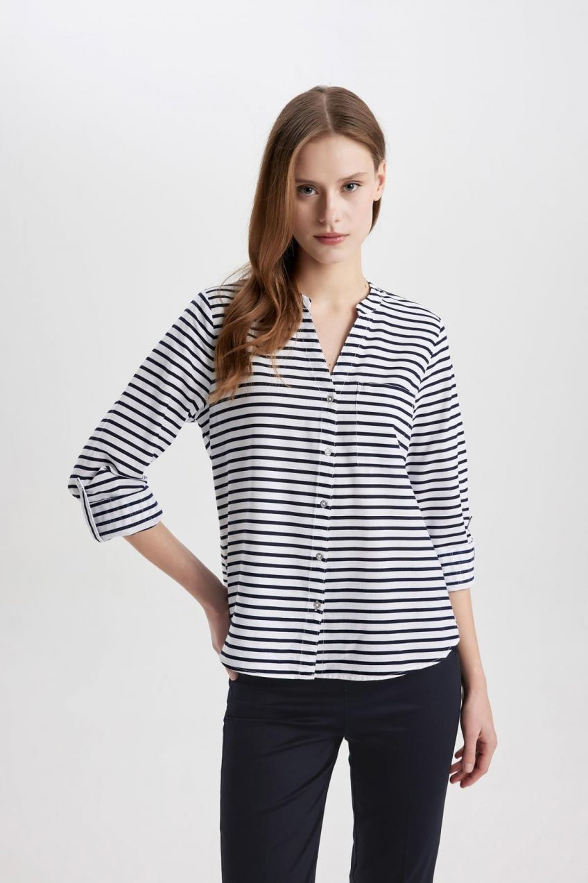 DEFACTO Regular Fit Long Sleeve Striped Shirt