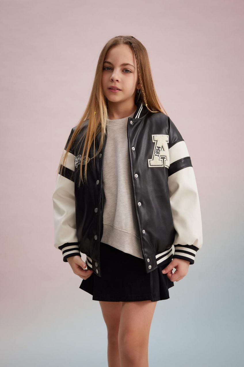 DEFACTO Girls Waterproof College Collar Bomber Coat