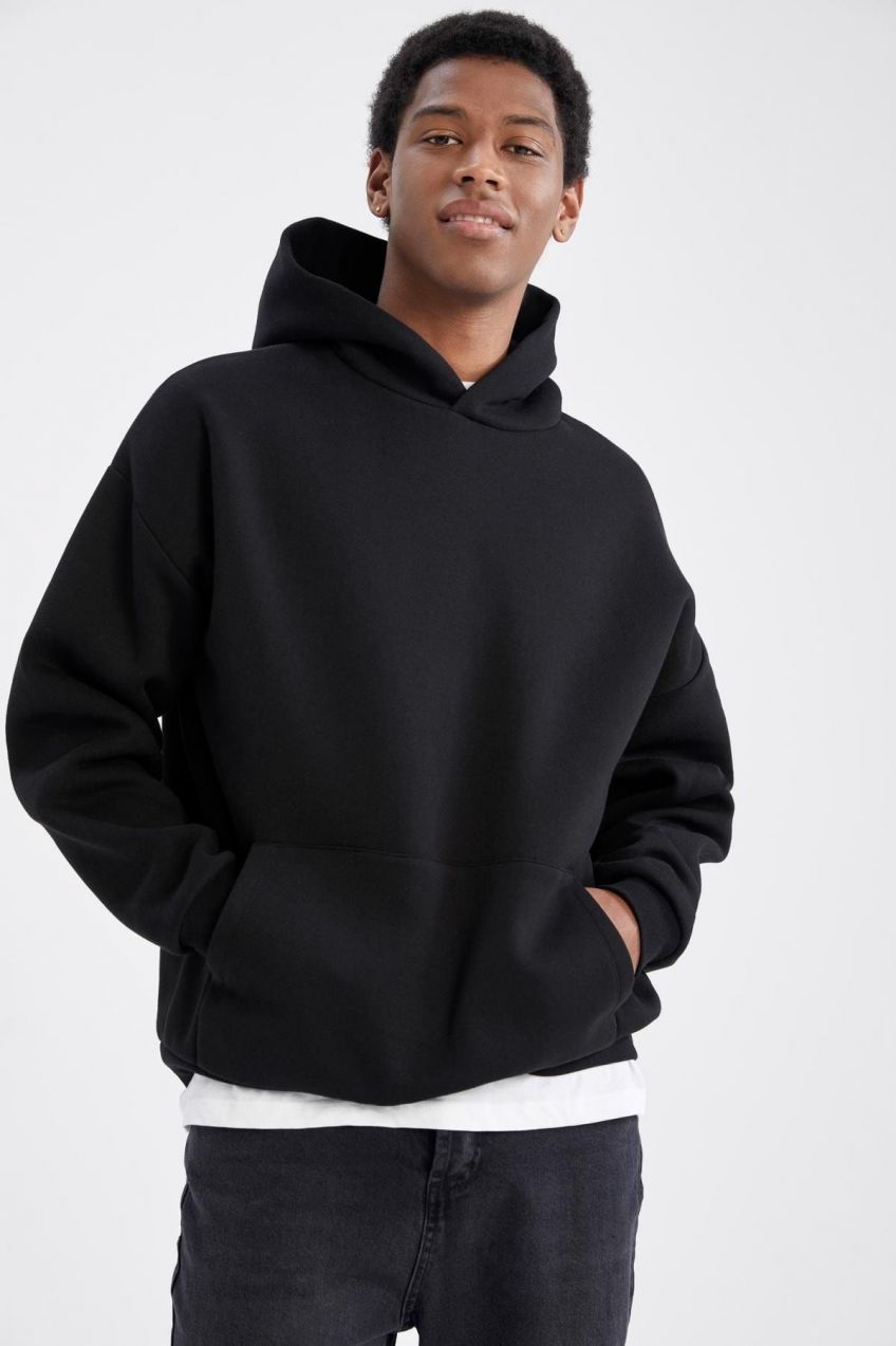 DEFACTO Oversize Fit Hooded Kangaroo Pocket Soft Fluffy Inner Sweatshirt