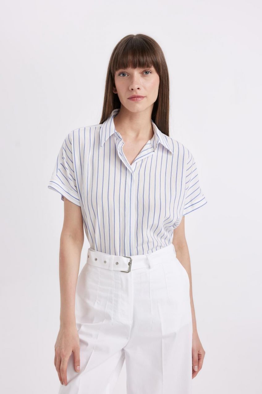DEFACTO Oversize Fit Striped Short Sleeve Shirt