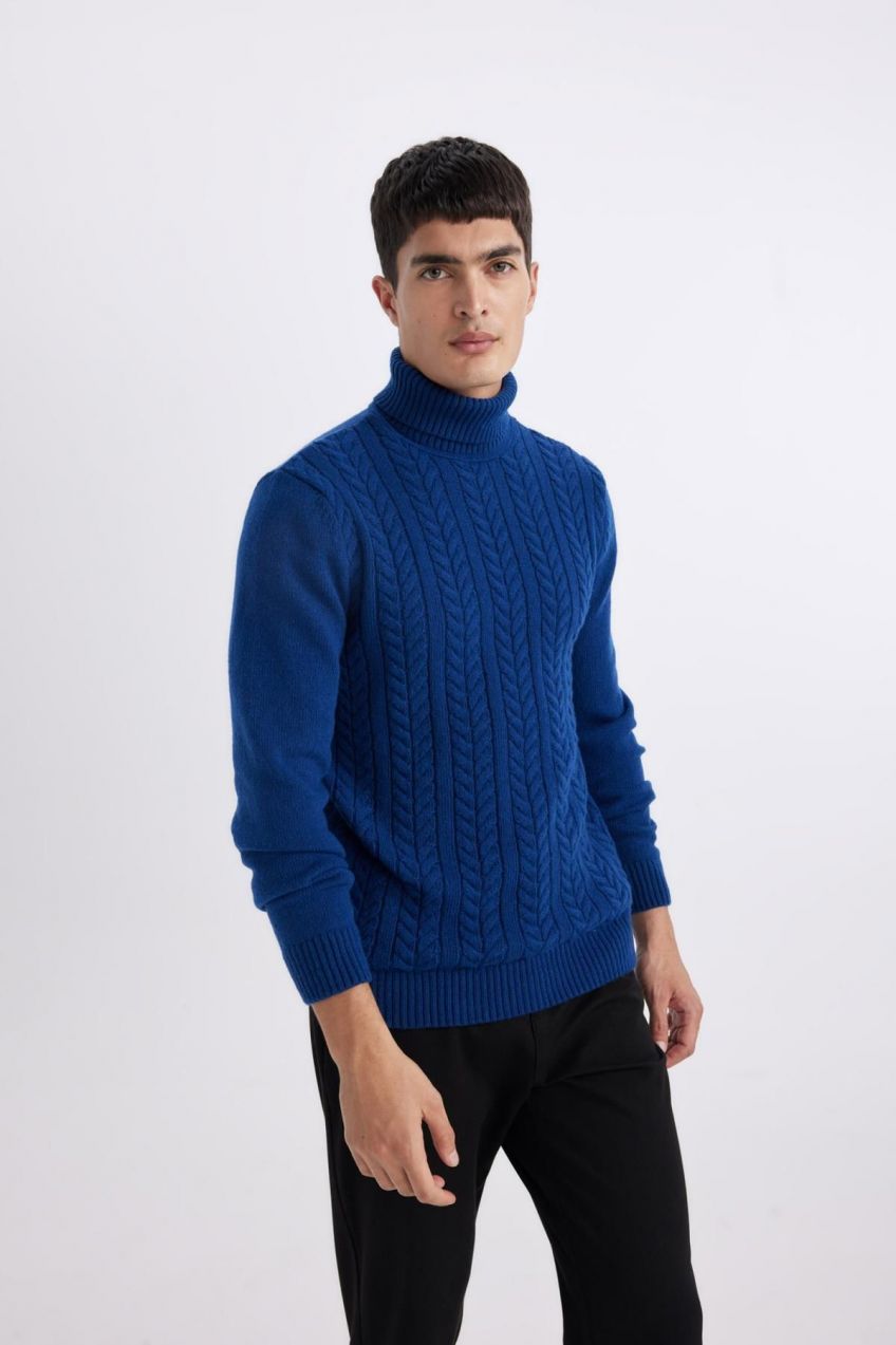 DEFACTO Standard Fit Patterned Turtleneck Sweater
