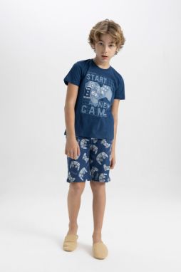 DEFACTO Boy's Printed Short Sleeve Pajama Set with Shorts