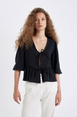 DEFACTO Regular Fit V-Neck Modal Long Sleeve Blouse