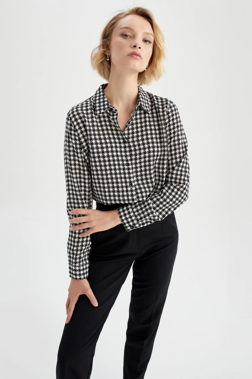 DEFACTO Regular Fit Polka Dot Patterned Long Sleeve Shirt