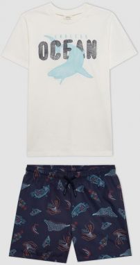 DEFACTO Boy's Printed Short Sleeve T-shirt Sea Shorts 2-Piece Set